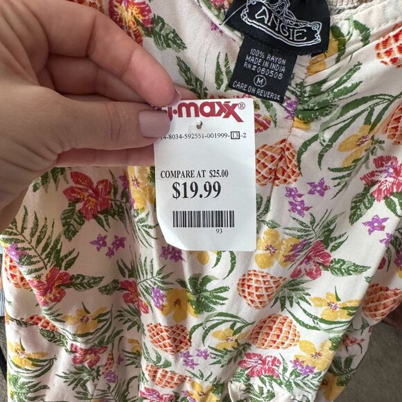 ANGIE Tropical Pineapple Hi Low Maxi Dress NEW Puff Sleeves Sweetheart Neck M - Picture 4 of 8